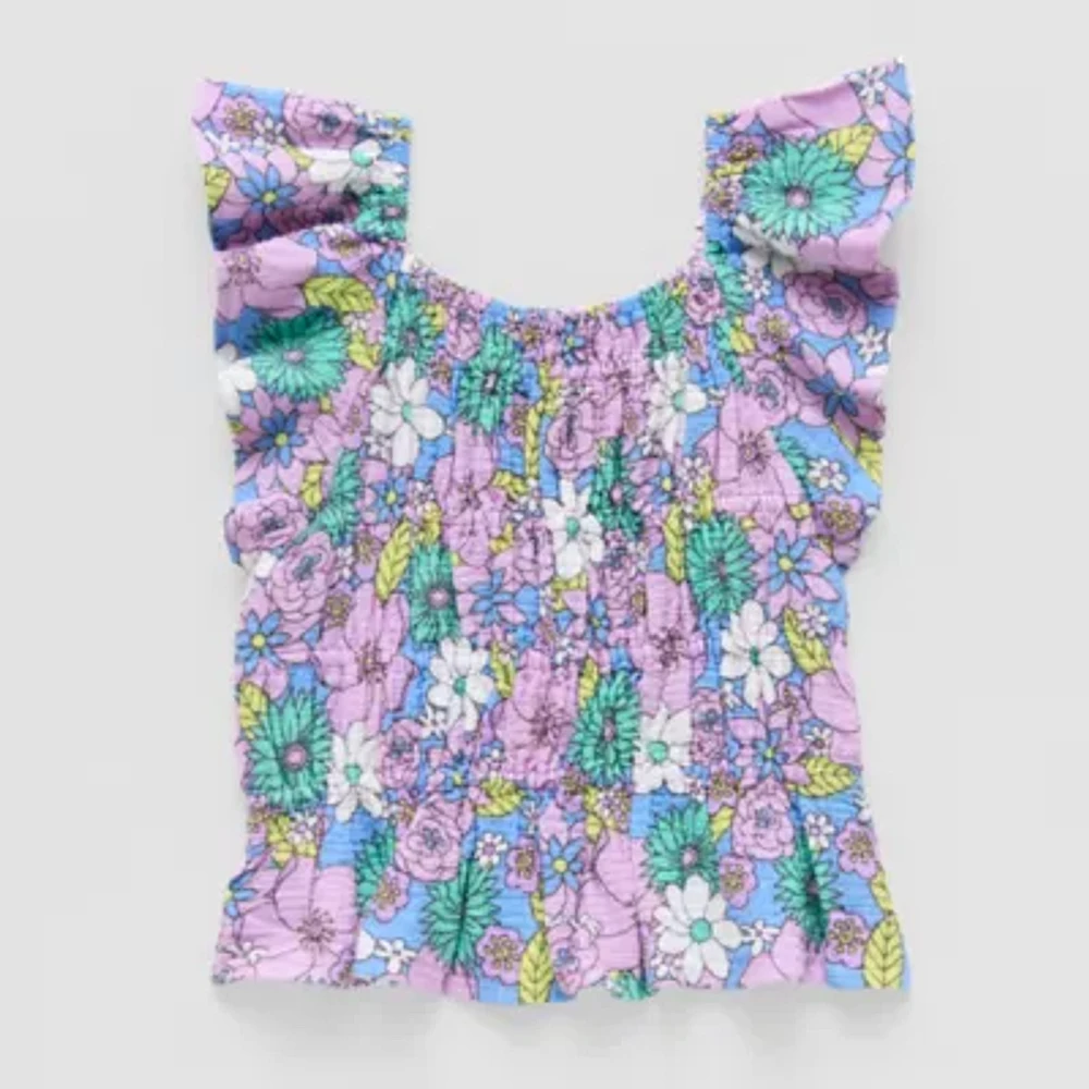 Thereabouts Little & Big Girls Square Neck Short Sleeve Blouse