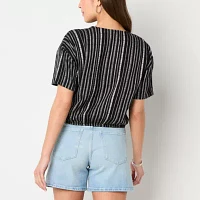 a.n.a Womens V Neck Short Sleeve Wrap Shirt