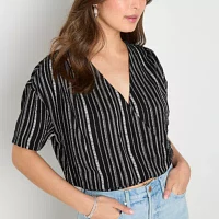 a.n.a Womens V Neck Short Sleeve Wrap Shirt