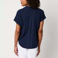 Liz Claiborne Womens V Neck Short Sleeve Blouse
