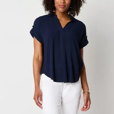 Liz Claiborne Womens V Neck Short Sleeve Blouse