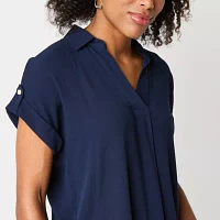 Liz Claiborne Womens V Neck Short Sleeve Blouse
