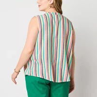 St. John's Bay Plus Womens Split Tie Neck Sleeveless Blouse