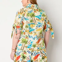 St. John's Bay Plus Womens Short Sleeve Blouse