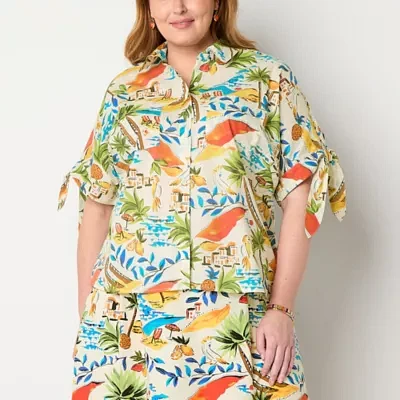 St. John's Bay Plus Womens Short Sleeve Blouse
