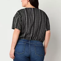 a.n.a Womens V Neck Short Sleeve Wrap Shirt Plus