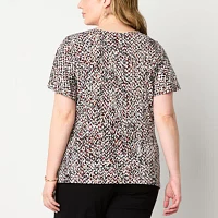 Liz Claiborne Plus Womens Round Neck Short Sleeve Blouse