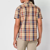 mutual weave Mens Regular Fit Short Sleeve Plaid Button-Down Shirt
