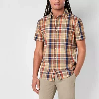 mutual weave Mens Regular Fit Short Sleeve Plaid Button-Down Shirt