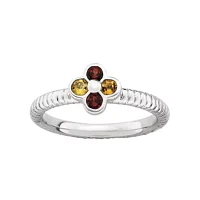 Multi-Gemstone Flower Stackable Ring