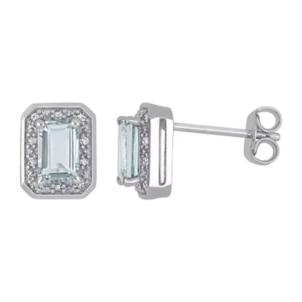 1/10 CT. T.W. Genuine Blue Aquamarine Sterling Silver 9.4mm Stud Earrings