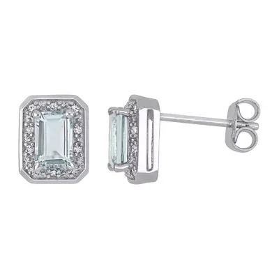 1/10 CT. T.W. Genuine Blue Aquamarine Sterling Silver 9.4mm Stud Earrings