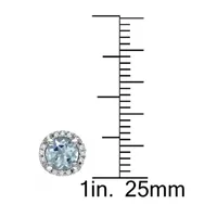 Diamond Accent Genuine Blue Aquamarine Sterling Silver 7.3mm Round Stud Earrings