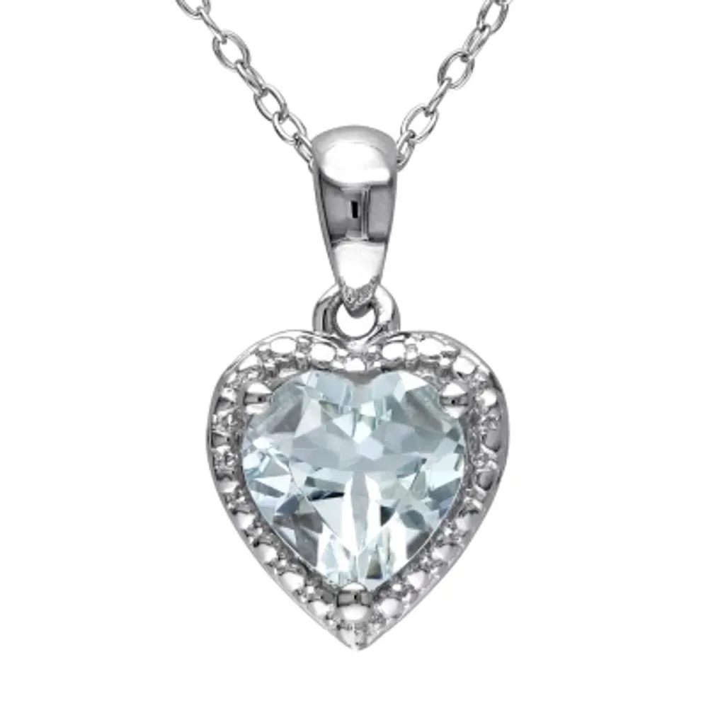 Womens Genuine Blue Aquamarine Sterling Silver Heart 18 Inch Pendant Necklace