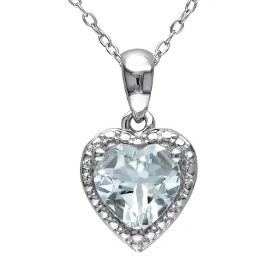 Womens Genuine Blue Aquamarine Sterling Silver Heart 18 Inch Pendant Necklace