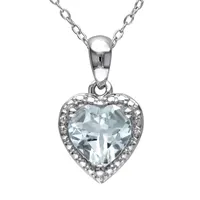 Womens Genuine Blue Aquamarine Sterling Silver Heart Pendant Necklace