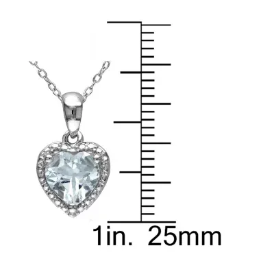 Womens Genuine Blue Aquamarine Sterling Silver Heart Pendant Necklace