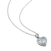 Womens Genuine Blue Aquamarine Sterling Silver Heart Pendant Necklace