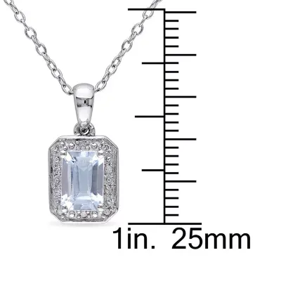 Womens Diamond Accent Genuine Blue Aquamarine Sterling Silver Pendant Necklace