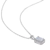 Womens Diamond Accent Genuine Blue Aquamarine Sterling Silver Pendant Necklace