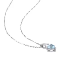 Womens Diamond Accent Genuine Blue Aquamarine Sterling Silver Heart Pendant Necklace