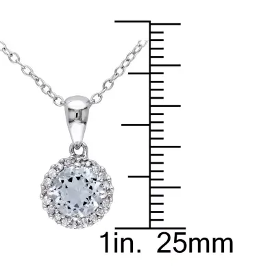 Womens 1/10 CT. T.W. Genuine Blue Aquamarine Sterling Silver Round Pendant Necklace