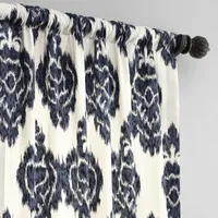 Exclusive Fabrics & Furnishing Ikat Printed Cotton Energy Saving Light-Filtering Rod Pocket Back Tab Single Curtain Panel