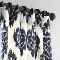 Exclusive Fabrics & Furnishing Ikat Printed Cotton Energy Saving Light-Filtering Rod Pocket Back Tab Single Curtain Panel