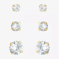 Lab Created White Cubic Zirconia 14K Gold 3 Pair Earring Set