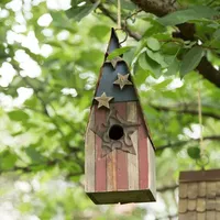 Glitzhome 12.4 Inch Height Wooden Patriotic Distressed Garden Birdhouse with Stars