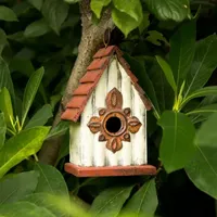 Glitzhome Tall White/Red Hand Painted Wood Birdhouse