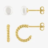 Yes, Please! White Cultured Freshwater Pearl 14K Gold Over Silver Sterling Silver 2 Pair Earring Set