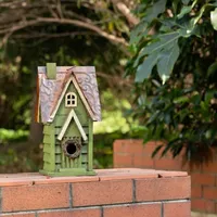 Glitzhome 11.93"H Tall Green Hand Painted Wood Birdhouse