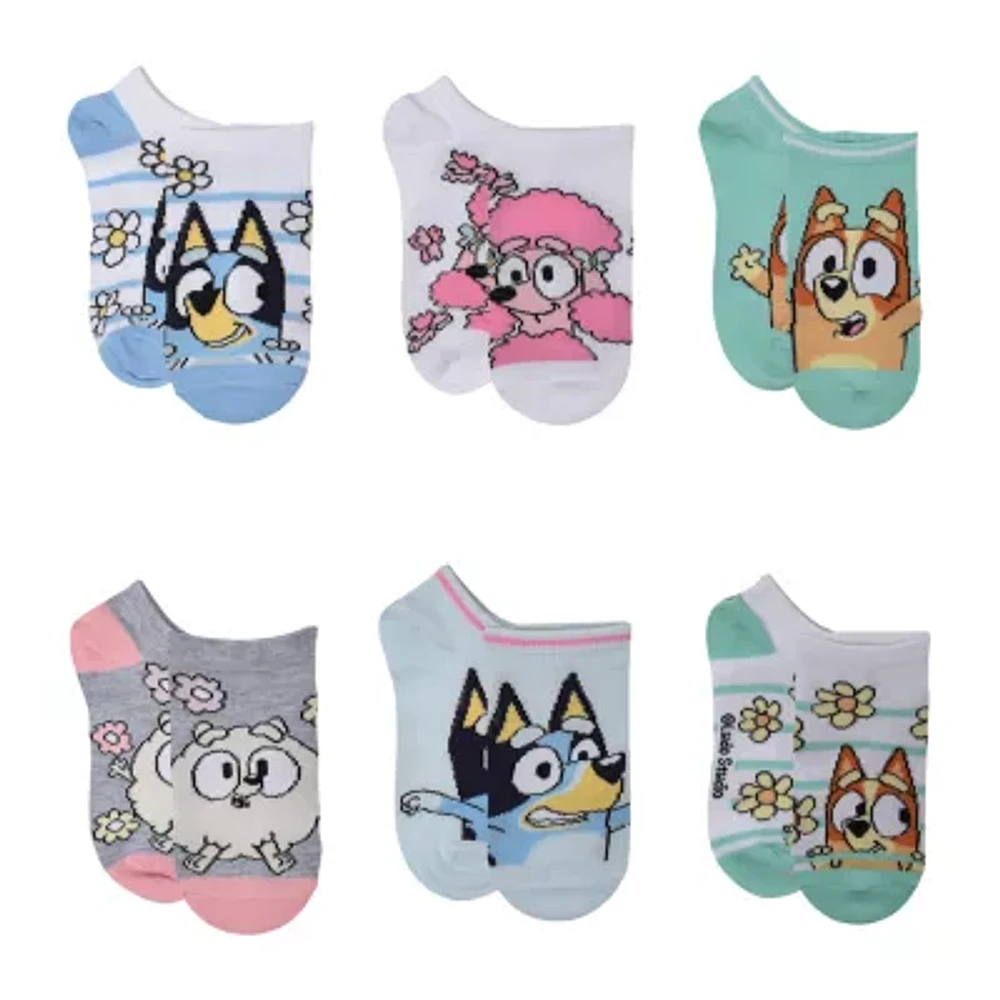 Little & Big Girls 6 Pair Bluey No Show Socks