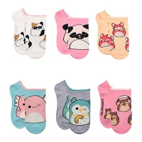 Little & Big Girls 6 Pair Squishmallows No Show Socks