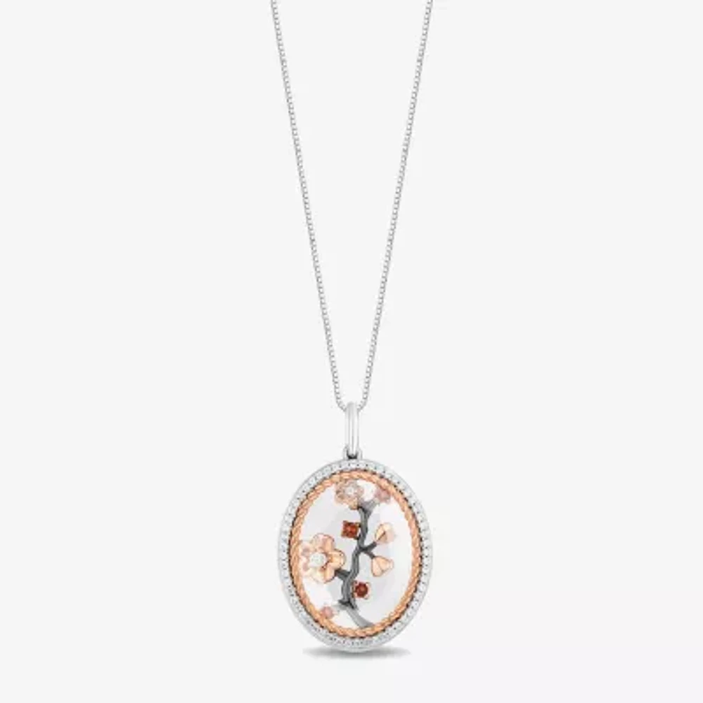 Enchanted Disney Fine Jewelry Womens 1/5 CT. Genuine White Quartz 14K Rose Gold Over Silver Mulan Pendant Necklace