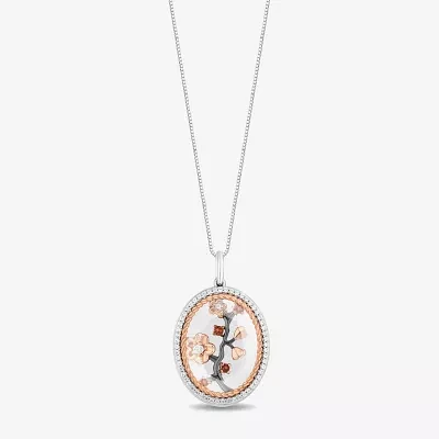 Enchanted Disney Fine Jewelry Womens 1/5 CT. Genuine White Quartz 14K Rose Gold Over Silver Mulan Pendant Necklace