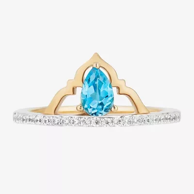 Enchanted Disney Fine Jewelry Womens 1/6 CT. T.W. Genuine Blue Topaz 14K Gold Over Silver Crown Aladdin Jasmine Cocktail Ring