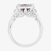 Enchanted Disney Fine Jewelry Womens 1/10 CT. T.W. Genuine Purple Amethyst 14K Rose Gold Over Silver Cushion Rapunzel Halo Cocktail Ring