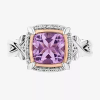 Enchanted Disney Fine Jewelry Womens 1/10 CT. T.W. Genuine Purple Amethyst 14K Rose Gold Over Silver Cushion Rapunzel Halo Cocktail Ring