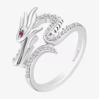 Enchanted Disney Fine Jewelry Womens 1/6 CT. T.W. Lab Created Red Ruby Sterling Silver Flower Mulan Cocktail Ring