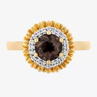 Enchanted Disney Fine Jewelry Womens 1/10 CT. T.W. Genuine Brown Quartz 14K Gold Over Silver Flower Pocahontas Cocktail Ring