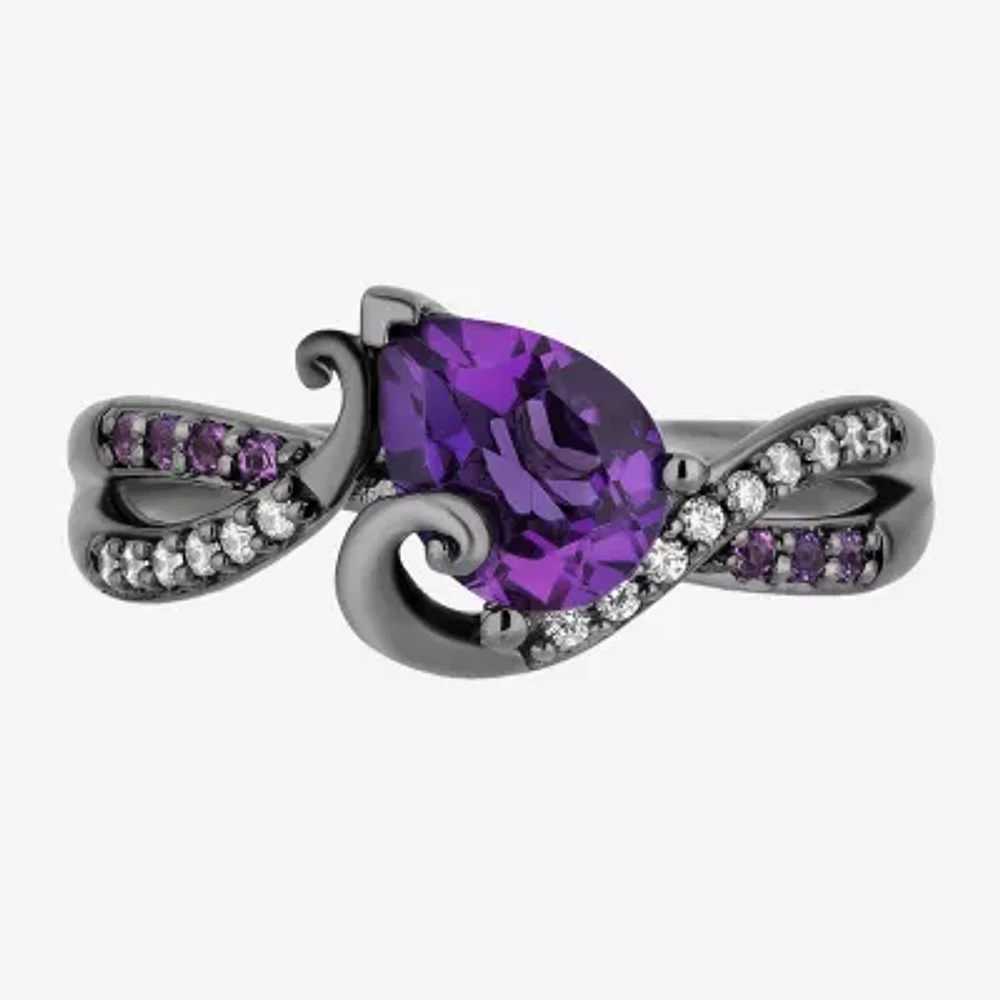 Enchanted Disney Fine Jewelry Villains Womens 1/10 CT. T.W. Genuine Purple Amethyst Sterling Silver The Little Mermaid Ursula Crossover Cocktail Ring