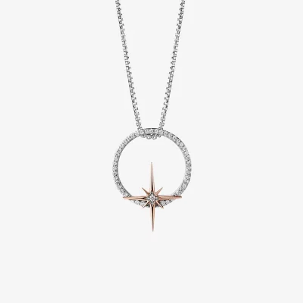 Star Wars Fine Jewelry Guardians Of Light Womens 1/10 CT. Natural White Diamond 10K Rose Gold Sterling Silver Circle 17 1/2 Inch Pendant Necklace
