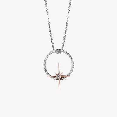 Star Wars Fine Jewelry Guardians Of Light Womens 1/10 CT. Natural White Diamond 10K Rose Gold Sterling Silver Circle 17 1/2 Inch Pendant Necklace