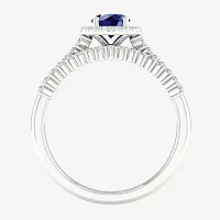 Modern Bride Gemstone Womens 14K White Gold Round Halo Bridal Set