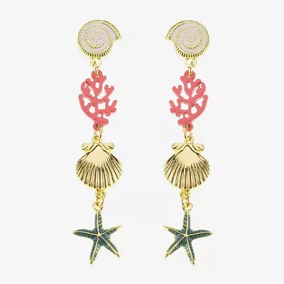Bijoux Bar Gold Tone Shell Coral Starfish Drop Earrings