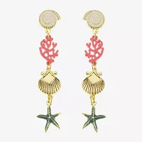 Bijoux Bar Gold Tone Shell Coral Starfish Drop Earrings