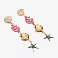 Bijoux Bar Gold Tone Shell Coral Starfish Drop Earrings