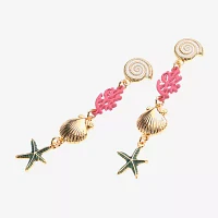 Bijoux Bar Gold Tone Shell Coral Starfish Drop Earrings